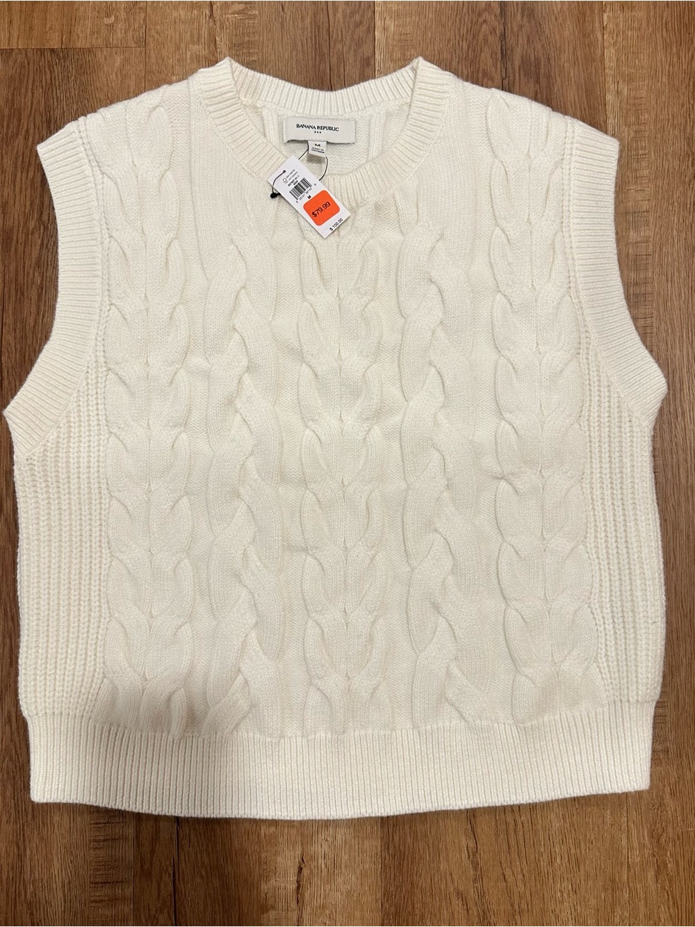 Banana Republic Cream Cable-Knit Sleeveless cotton Sweater